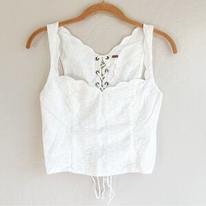 FREE PEOPLE White Eyelet Back Lace-Up Women's Cropped Tank Top - XSmall